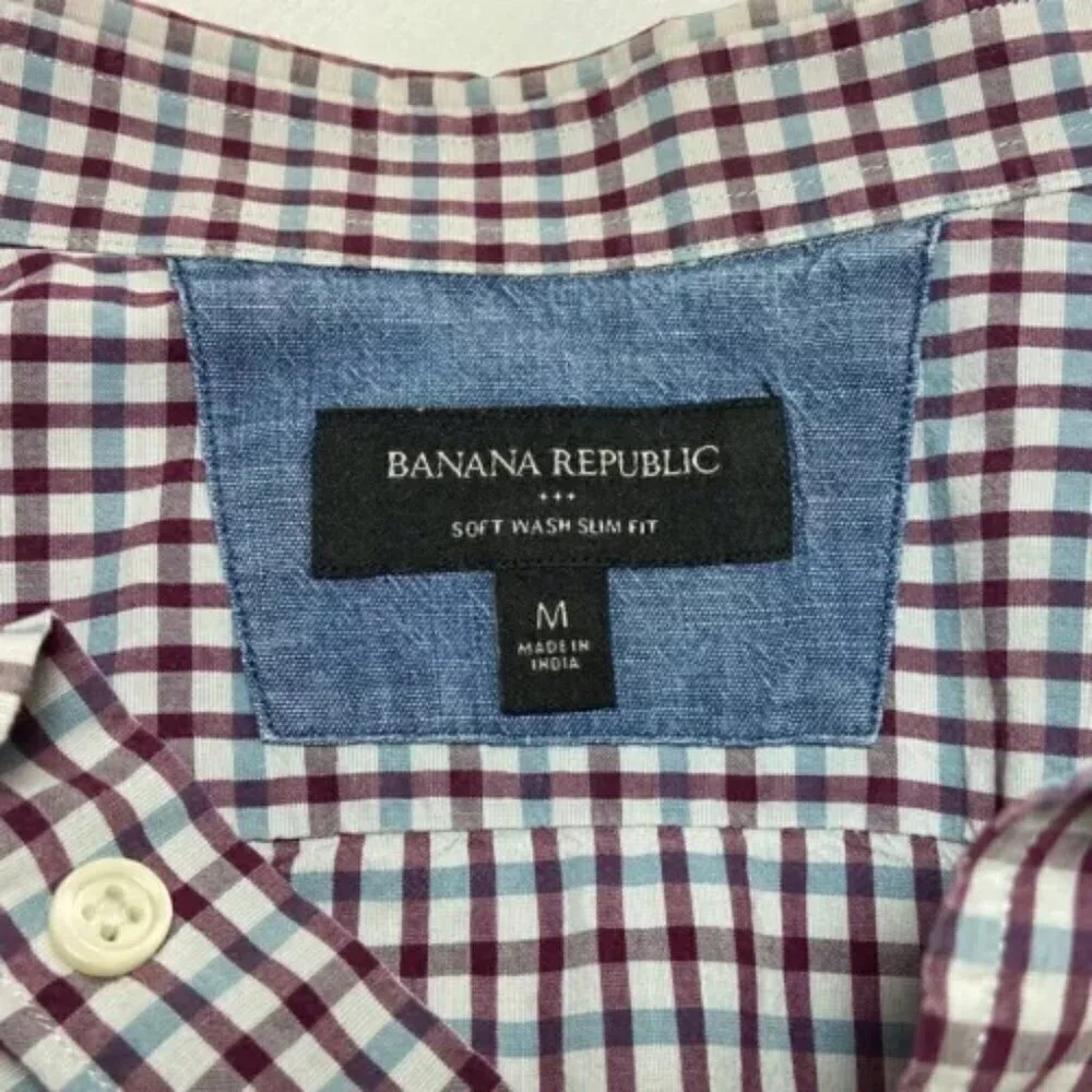 Banana Republic Soft Wash Slim Fit Button‎ Up Mini Grid Print Multicolor Medium